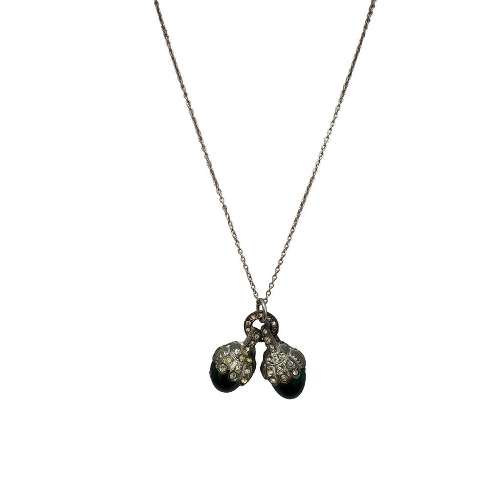 Antique Art Deco Style Glass & Rhinestone Pendant Necklace (A3695)